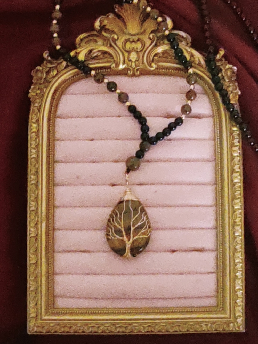 Tree of Life Tigers Eye Teardrop Pendant Necklace